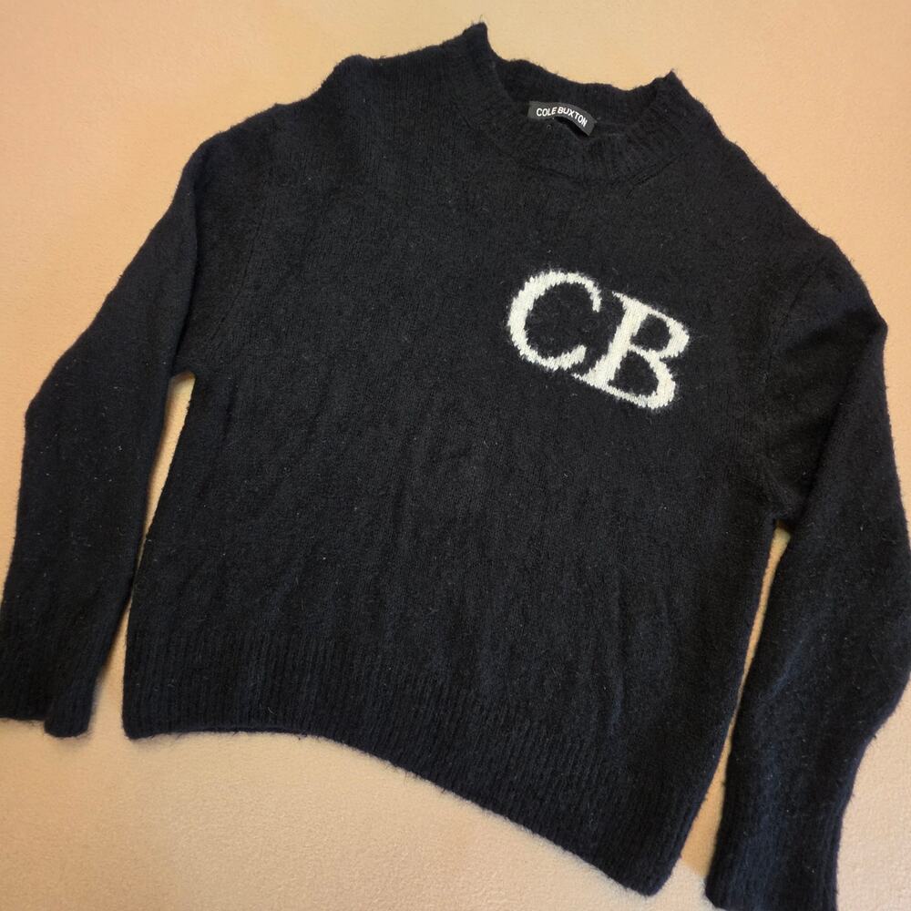 Cole Buxton CB Logo Black Knit Pullover Sweater Wool Blend Sz Medium